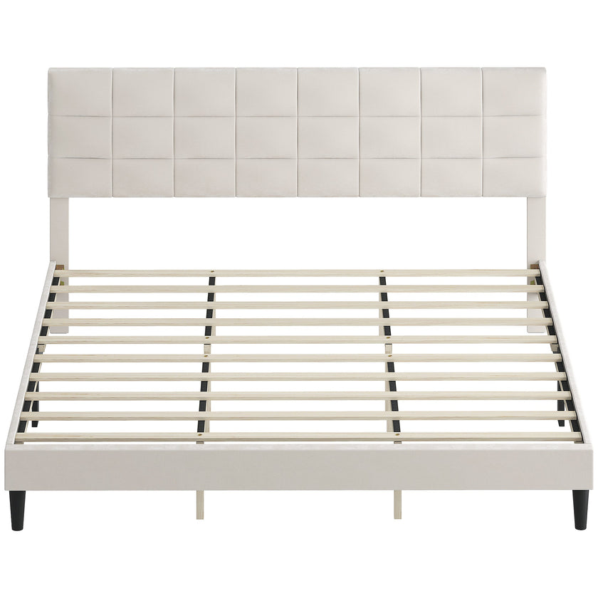 Harper King Size Bed Frame with Upholstered Headboard-Cream White