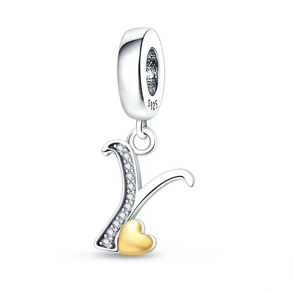 925 Sterling Silver Initial Charm with CZ Sparkle