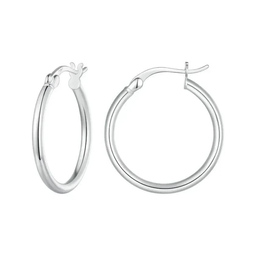 14K White Gold Plated 925 Sterling Silver Hoop Earrings | Hypoallergenic 24mm Hoops