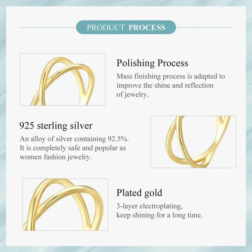 Breathtaking 14K Gold Plated X Ring - Elegant Minimalist 925 Sterling Silver Cross Ring For Women - Promise Jewelry Scr543