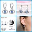 Sterling Silver Evil Eye Hoop Earrings With Blue Cubic Zirconia