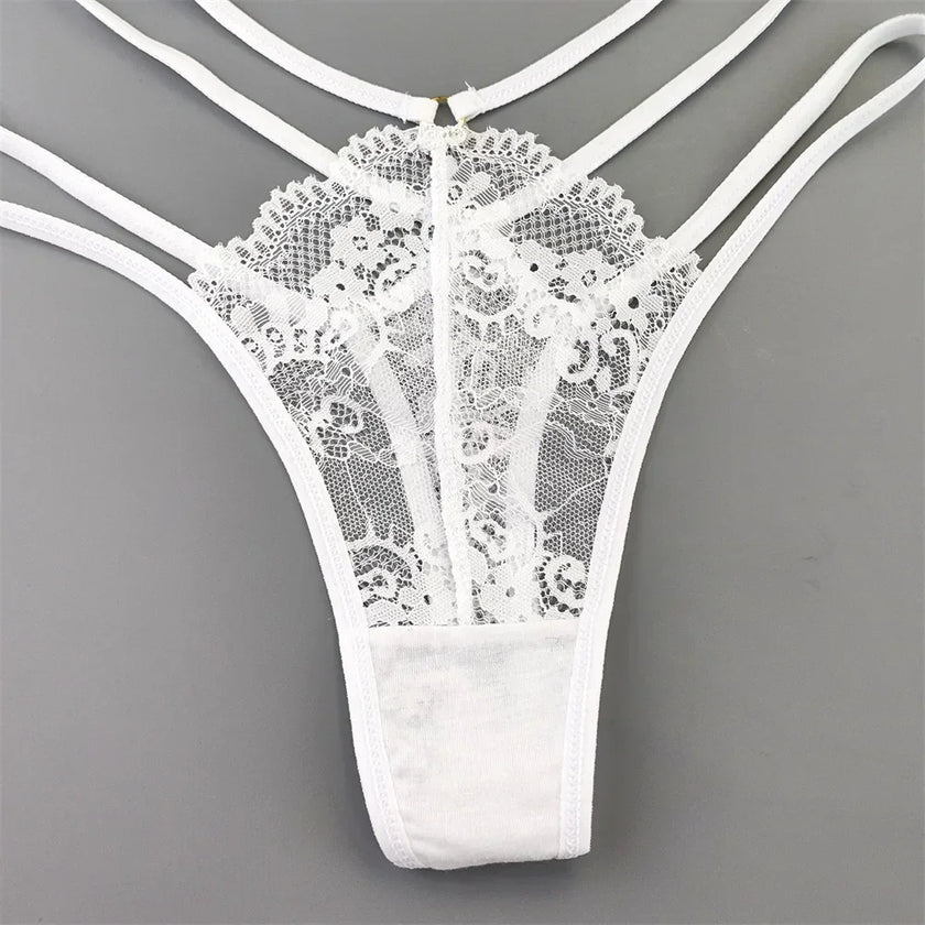 3-Pack Lace Peekaboo G-Strings – Strappy, Sheer, & Seductive T-Back Thongs