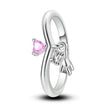 925 Sterling Silver Pink Cat Heart Charm Ring