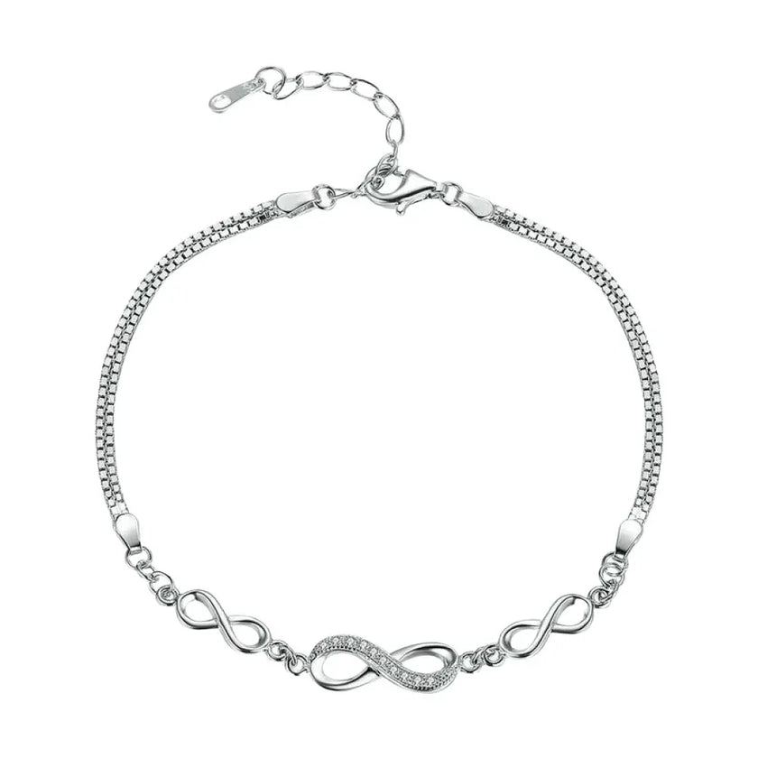 Sterling Silver Infinity Bracelet with CZ – Adjustable