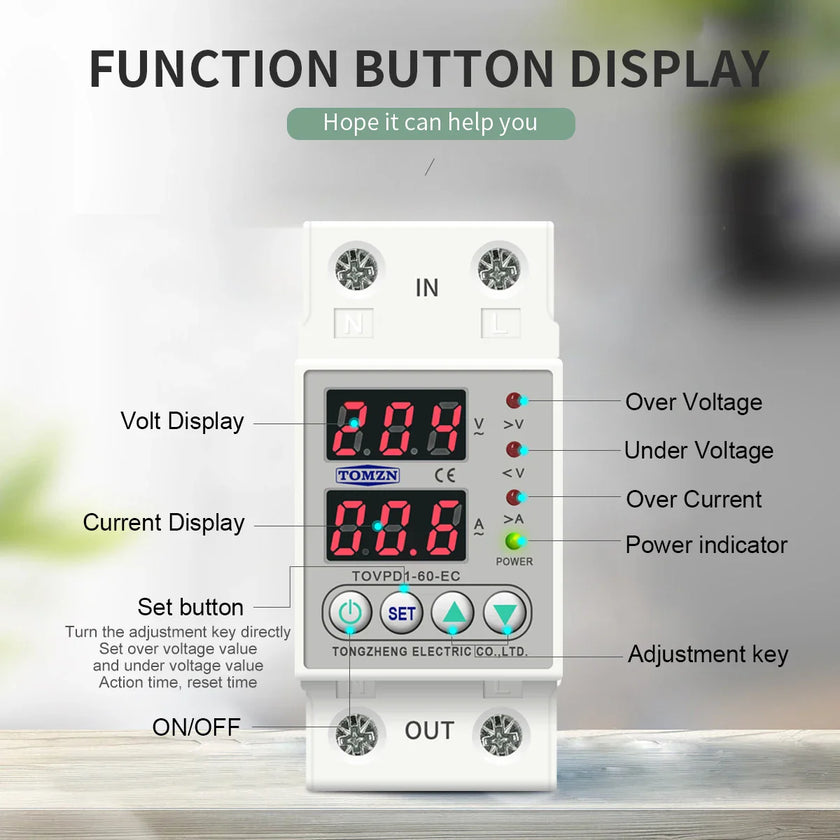Protection Relay 40-80A 220/230V TOMZN with Din Rail Dual Display