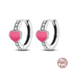 Romantic Pink Heart Sterling Silver Huggie Hoop Earrings With Cubic Zirconia