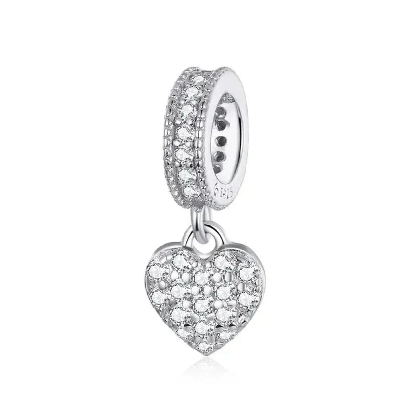 925 Sterling Silver Clear 5A Crystal Collection Family Heart X-Shape Charm Beads for Charm Bracelet & Necklace Pendant