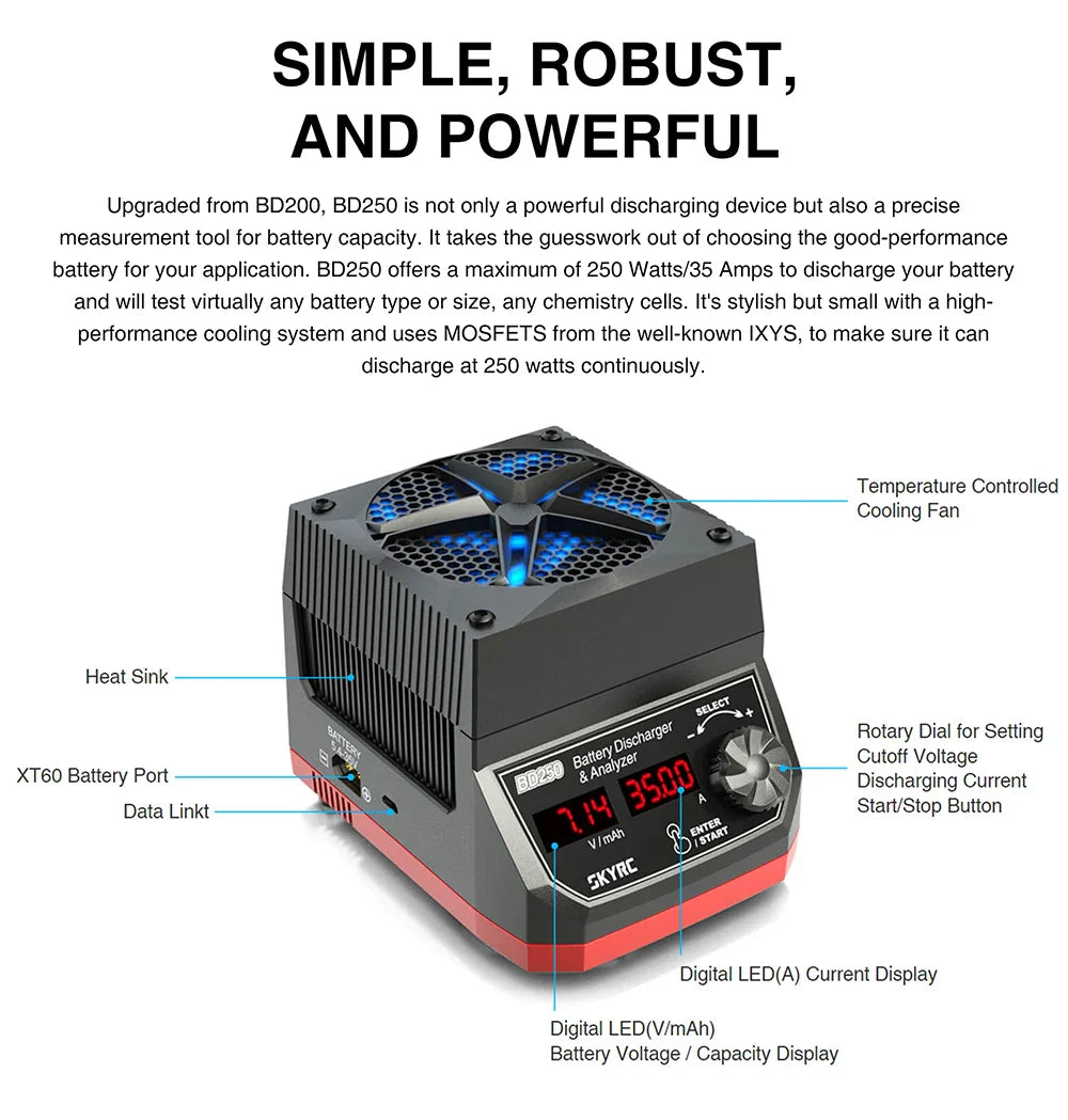 SKYRC BD250 Battery Analyzer - Upgraded Battery Discharger