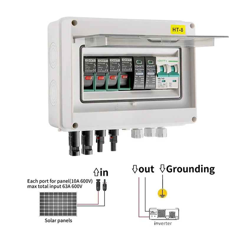Solar Photovoltaic combiner box - lightning protection 2 input 1 out  MCB SPD box IP65