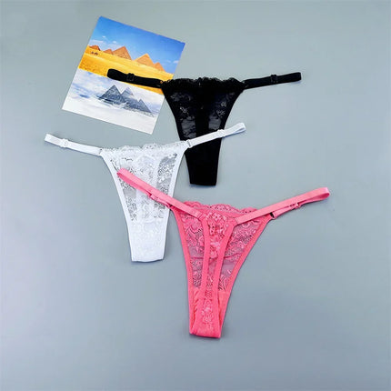 3PCS Lace Thong Set – Sheer, Strappy & Seductive