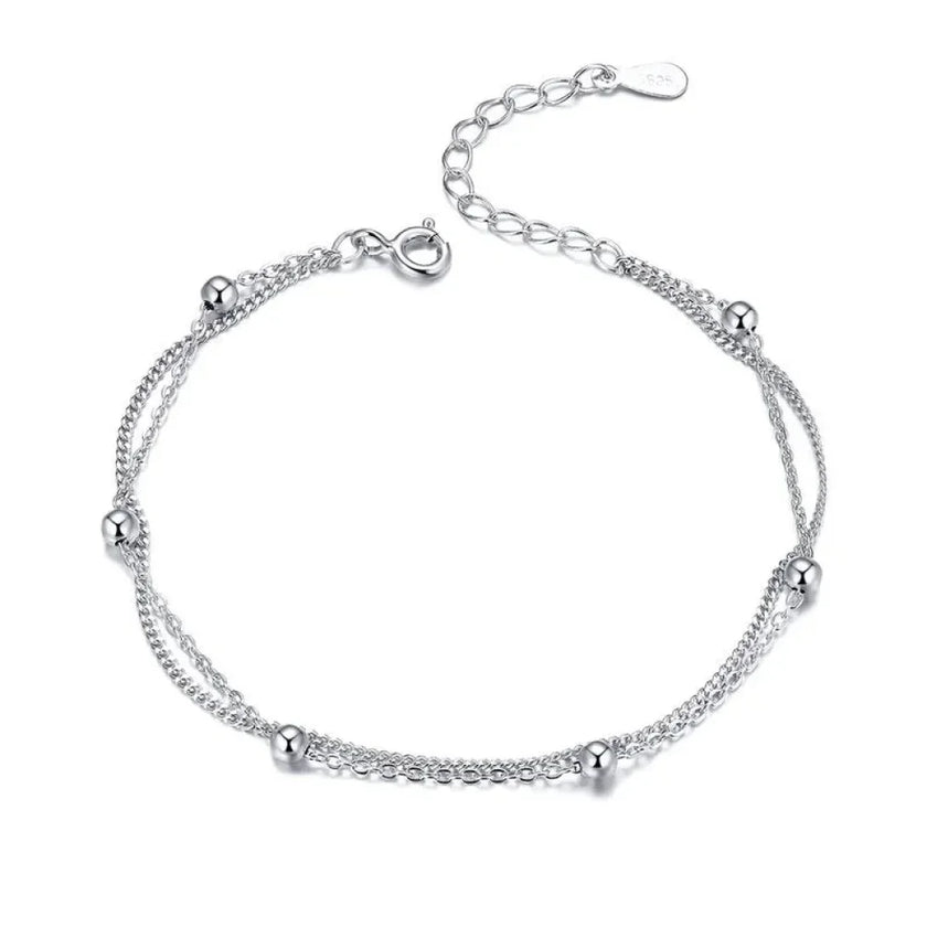 925 Sterling Silver Double Bead Chain Bracelet