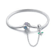 Sterling Silver Clover & Dragonfly Charm Bracelet with Safety Chain