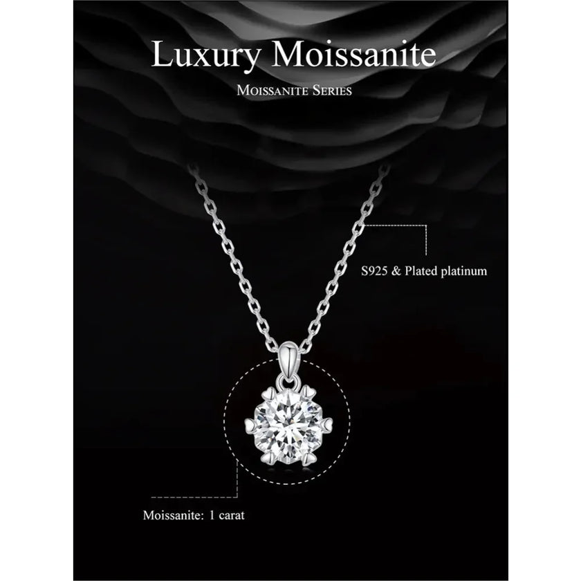 Stunning 1 Carat Moissanite Pendant Necklace | 925 Sterling Silver | Wedding & Bridal Fine Jewelry