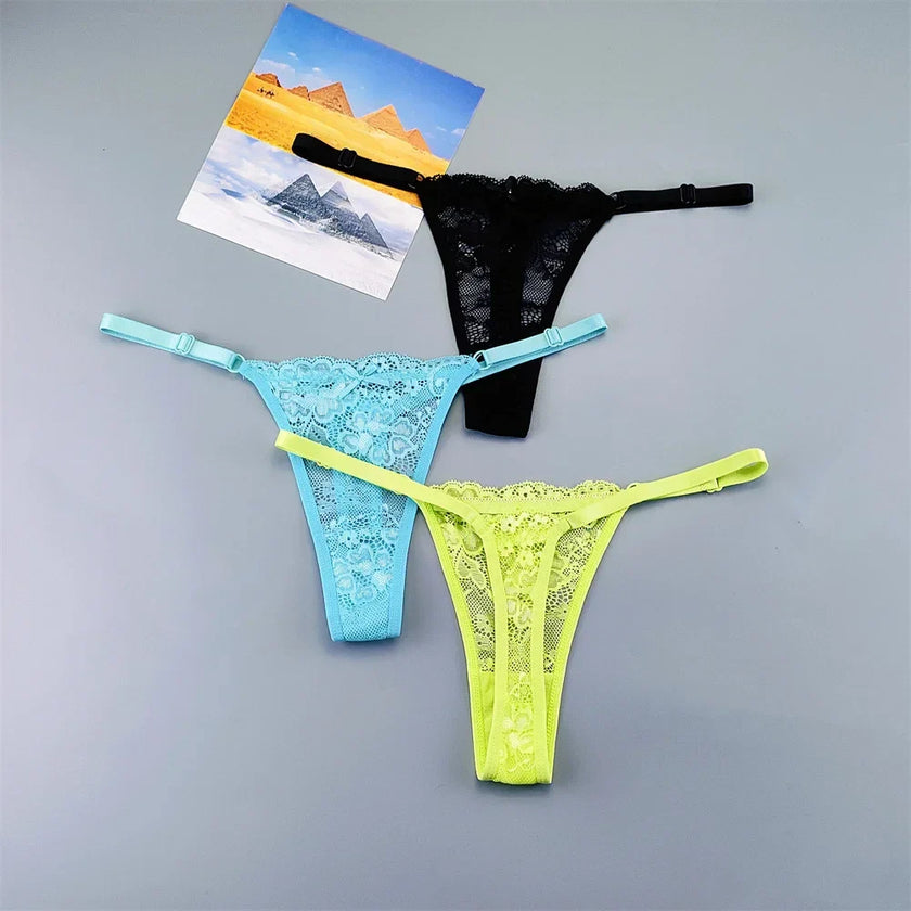 3PCS Lace Thong Set – Sheer, Strappy & Seductive