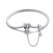 Sterling Silver Heart Paw Print Charm Bracelet with Safety Chain