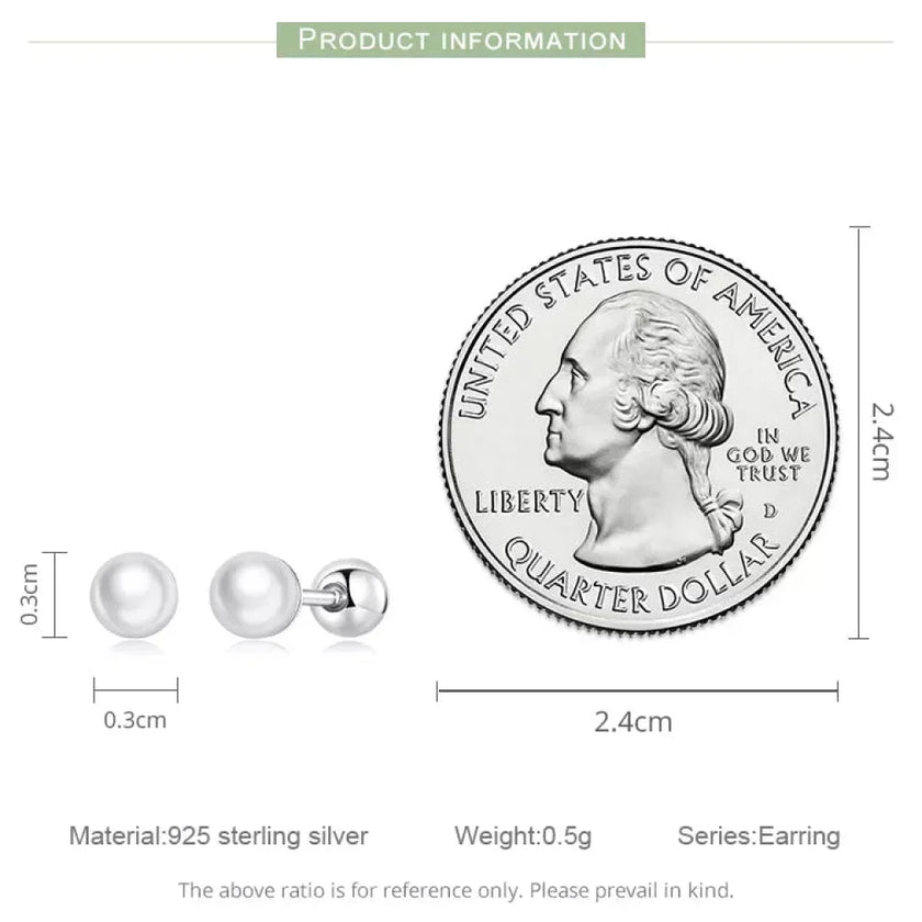 Charm And Elegance: 925 Sterling Silver Pearl Beads Screw Stud Earrings