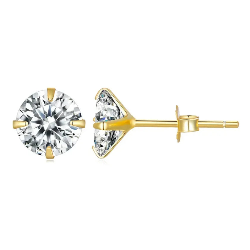 Cz Stud Earrings - 925 Sterling Silver Platinum Plated - Round Cubic Zirconia Hypoallergenic Earrings 4Mm 5Mm 6Mm 7Mm Bse166