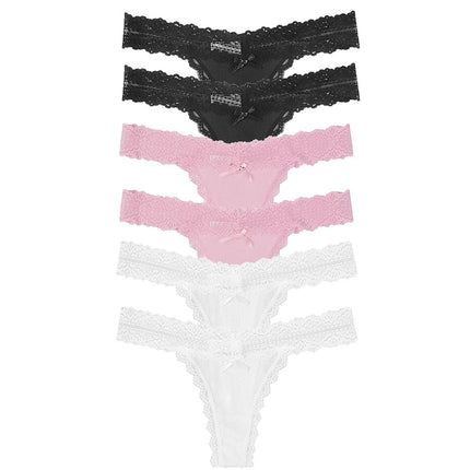 6-Pack Lace Bow Thongs – Soft, Low Rise, Ultra Sexy