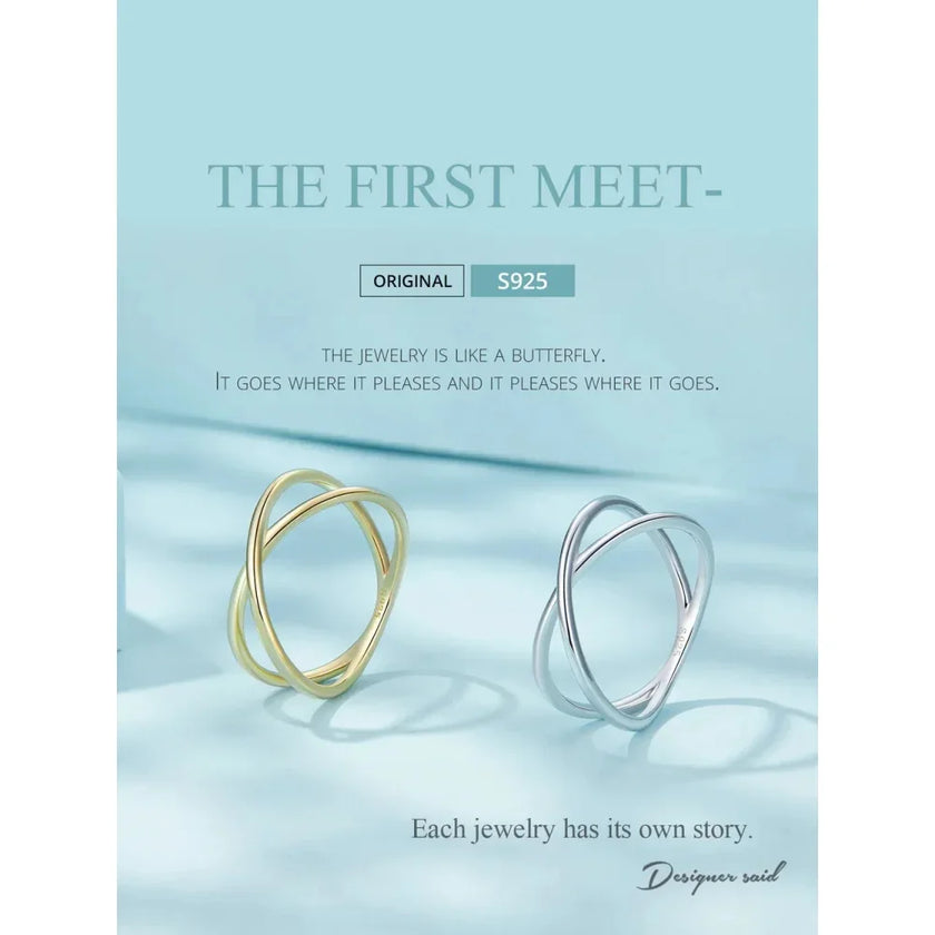 Breathtaking 14K Gold Plated X Ring - Elegant Minimalist 925 Sterling Silver Cross Ring For Women - Promise Jewelry Scr543