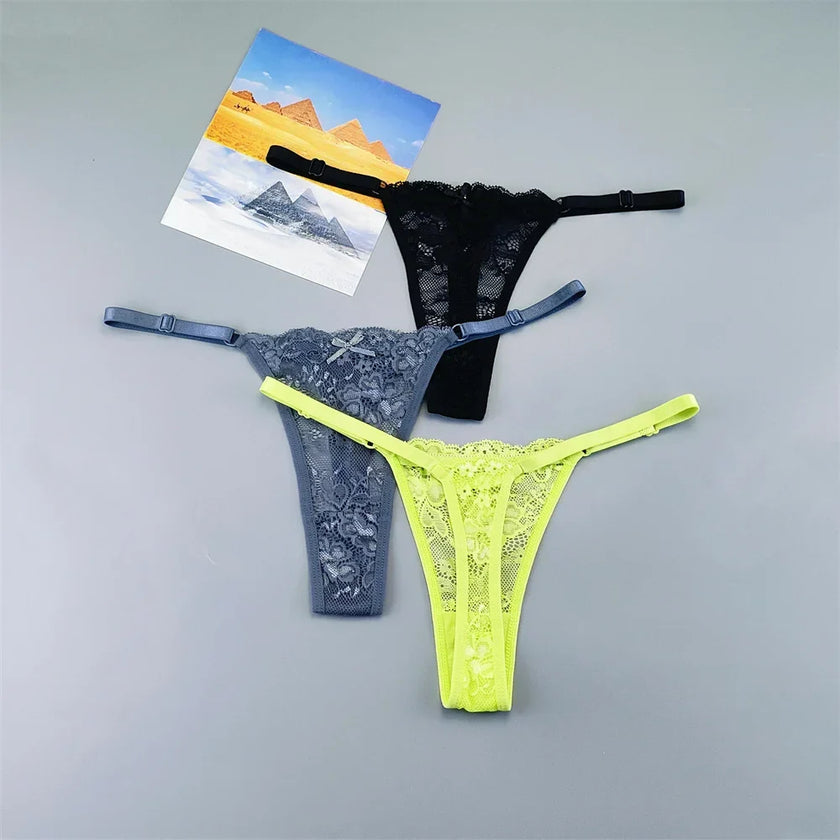 3PCS Lace Thong Set – Sheer, Strappy & Seductive
