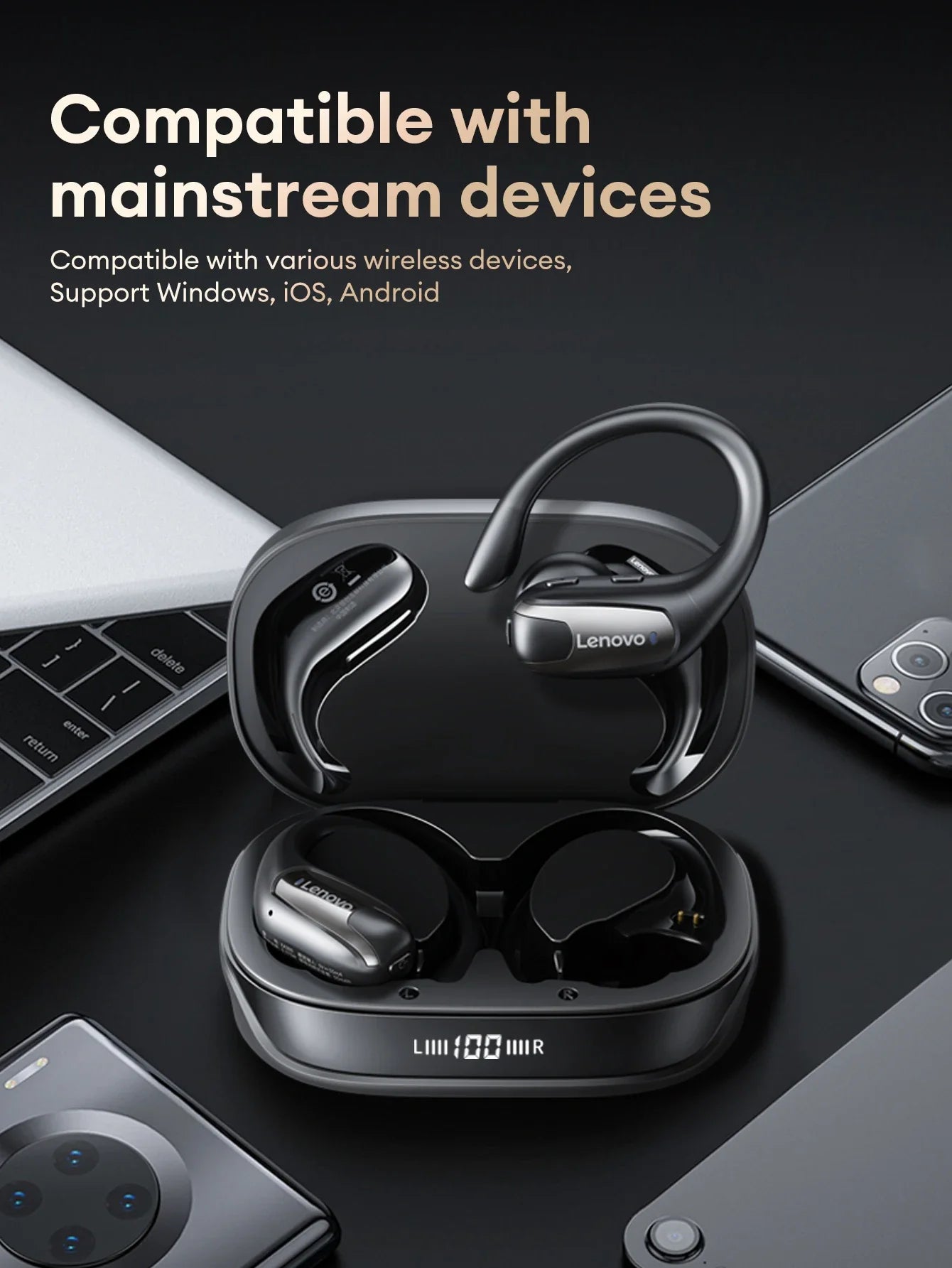 Lenovo EA305 OWS Wireless Bluetooth V5.4 Earphones Long Endurance Headphones Waterproof Sport Earphones LP75 Gaming Earbuds
