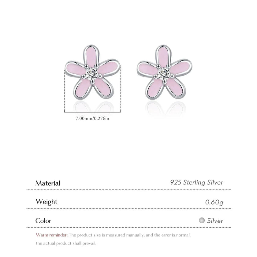 925 Sterling Silver Colorful Enamel Flower Stud Earrings - Minimalist & Cute