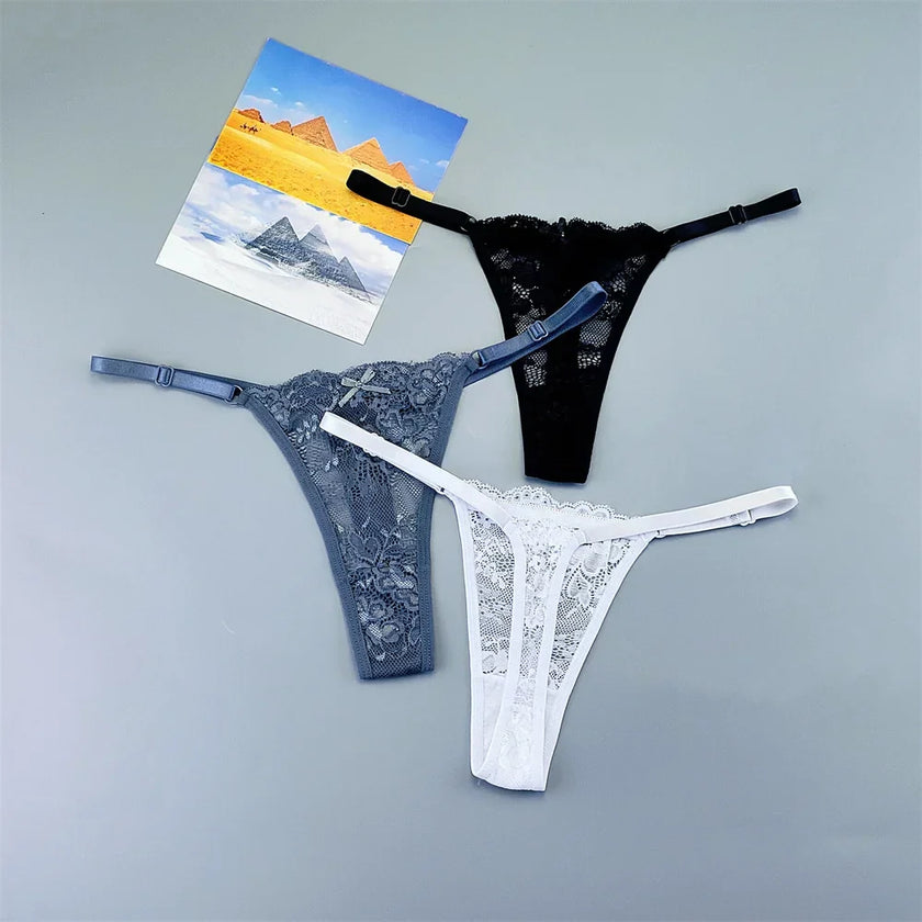3PCS Lace Thong Set – Sheer, Strappy & Seductive