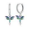 Vibrant Dragonfly Sterling Silver Hoop Earrings