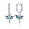 Vibrant Dragonfly Sterling Silver Hoop Earrings
