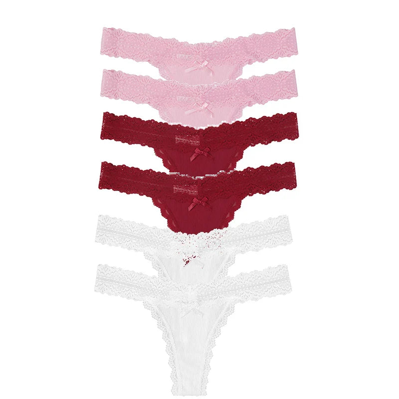 6-Pack Lace Bow Thongs – Soft, Low Rise, Ultra Sexy