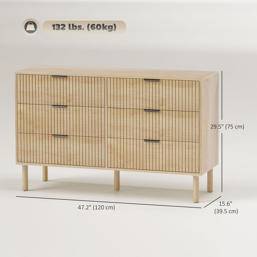 Jesse 6 Drawer Dresser with Fluted Panels-Oak