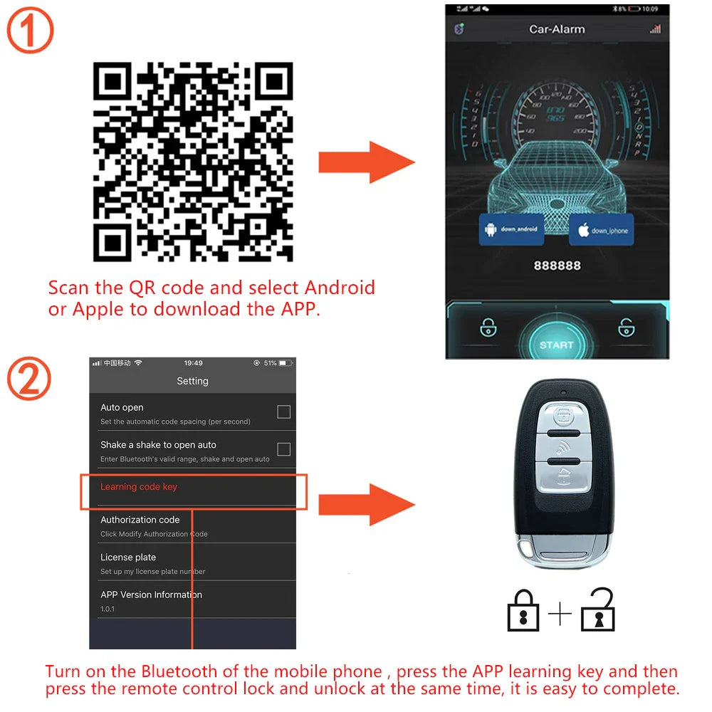 Car Start Stop Keyless Entry System Remote Start Kit Smartphone Control Universal One-button Start Push Systems