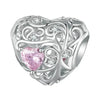 925 Sterling Silver Diy Heart Charm With Pink Zircon - Bsc777