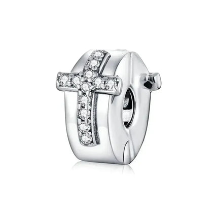 925 Sterling Silver Clear 5A Crystal Collection Family Heart X-Shape Charm Beads for Charm Bracelet & Necklace Pendant
