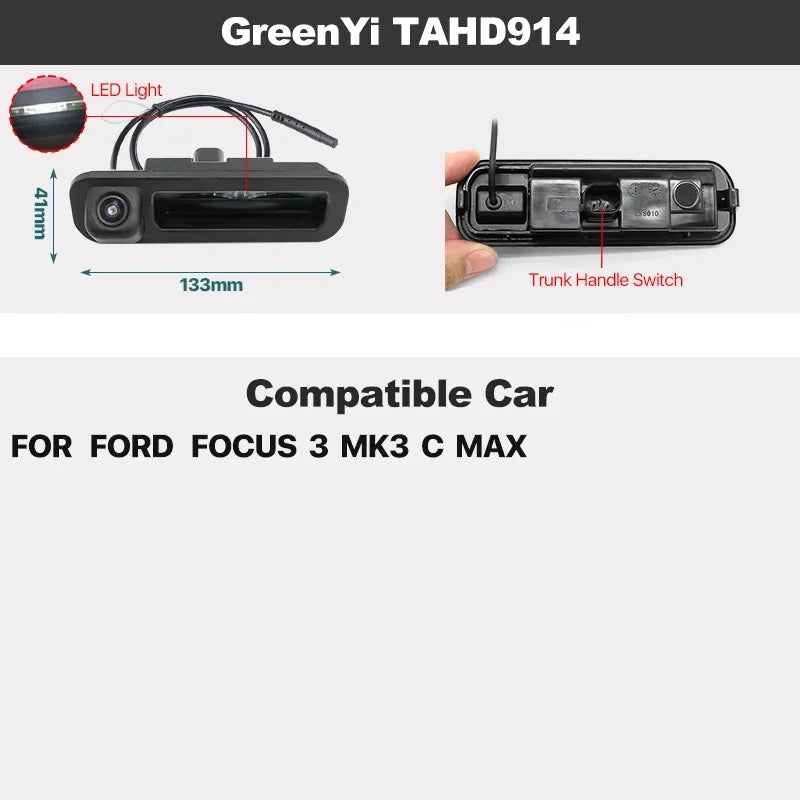 Dynamic Trajectory AHD Trunk Handle Camera For Ford Focus MK2 MK3 Mondeo Ranger Explorer C-Max Kuga Fiesta Fusion Backup Cam