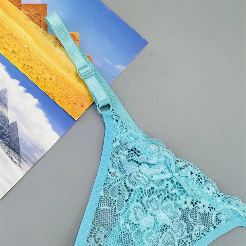 3PCS Lace Thong Set – Sheer, Strappy & Seductive