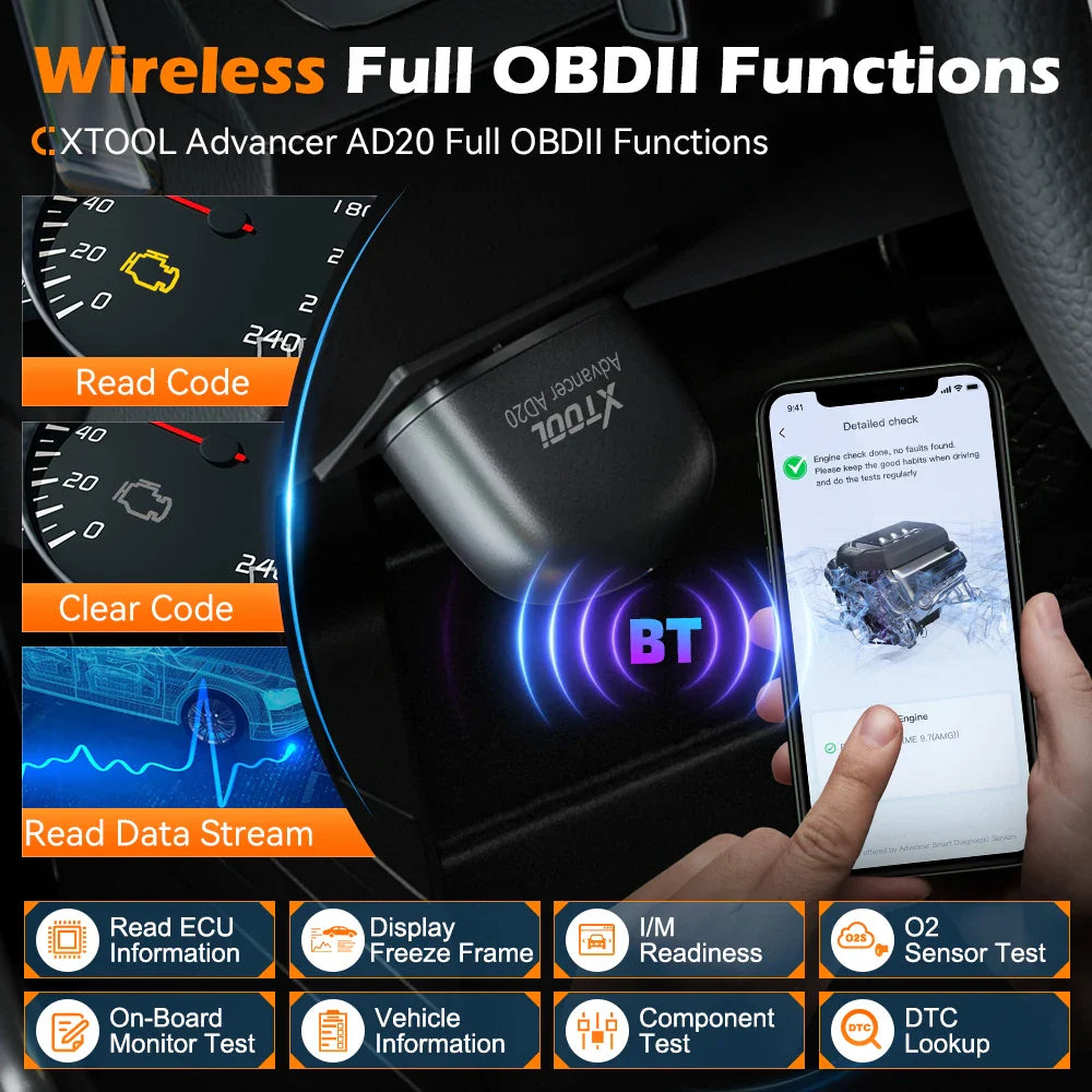 XTOOL Advancer AD20 Mini Bluetooth 5.0 OBD2 Scanner Full obd2 Functions Car Diagnostic Scan Tool Read/Clear fault code Universal