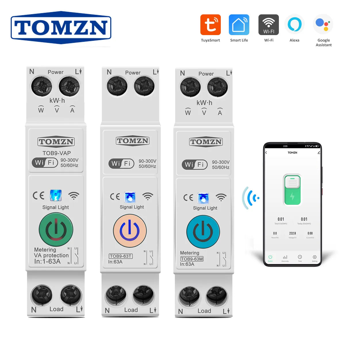 1P+N WIFI Smart Switch Energy Monitoring Circuit Breaker Timer Relay MCB TUYA Smartlife
