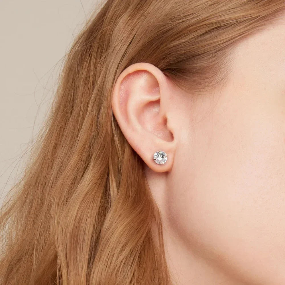 Cz Stud Earrings - 925 Sterling Silver Platinum Plated - Round Cubic Zirconia Hypoallergenic Earrings 4Mm 5Mm 6Mm 7Mm Bse166