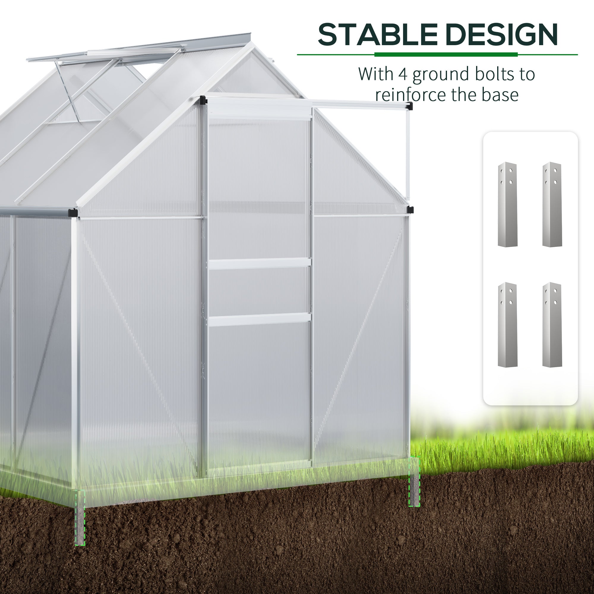 Outsunny 6' x 6' Aluminum Greenhouse Polycarbonate Walk-in Garden Greenhouse Kit with Adjustable Roof Vent, Rain Gutter  Sliding Door| Aosom Canada