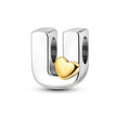 925 Sterling Silver Initial Charm with Gold Heart