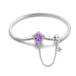 Sterling Silver Floral Charm Bracelet with Safety Chain
