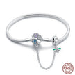 Sterling Silver Clover & Dragonfly Charm Bracelet with Safety Chain