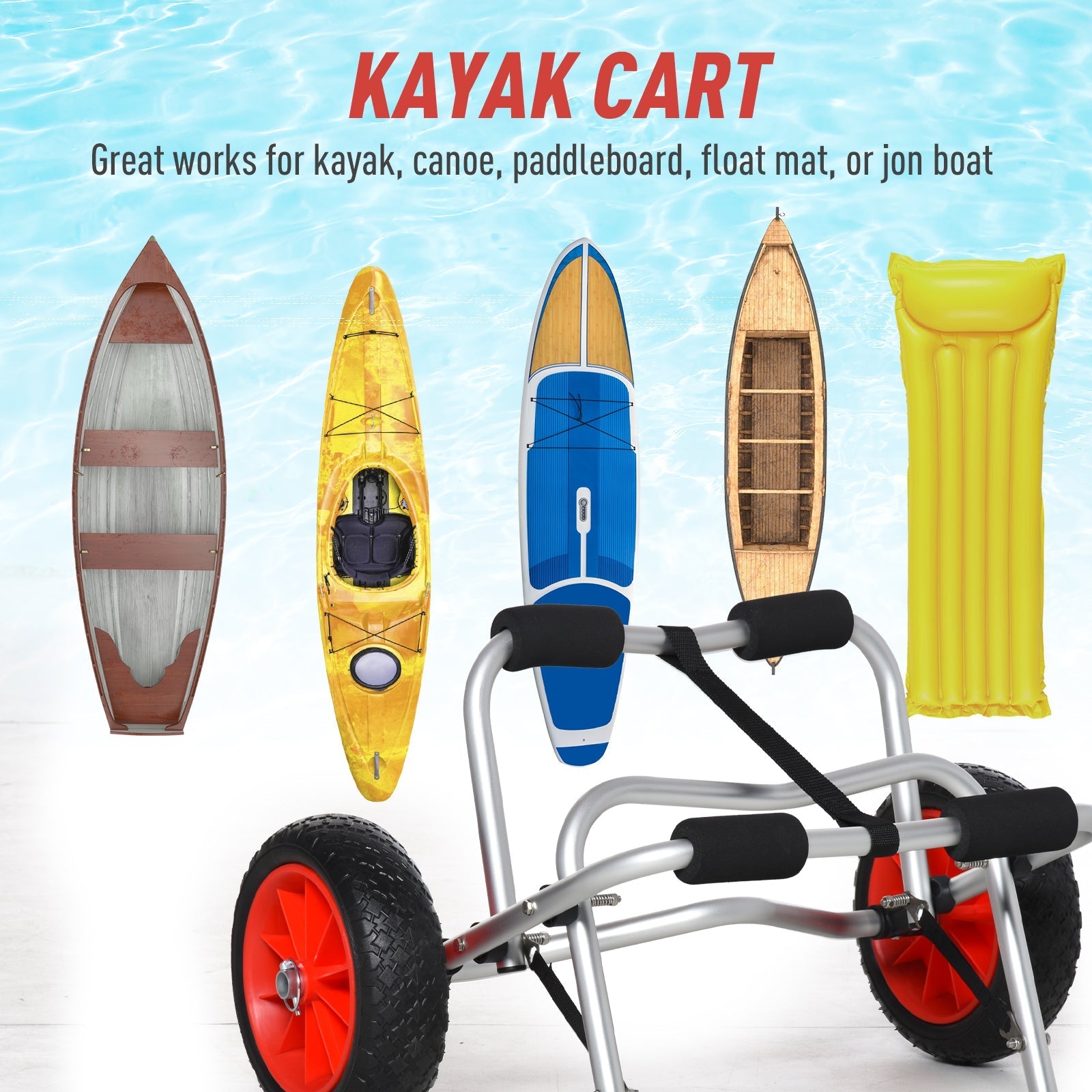 Soozier Kayak Cart Boat Canoe Trolley Carrier Dolly Transport No-Flat Wheels Silver