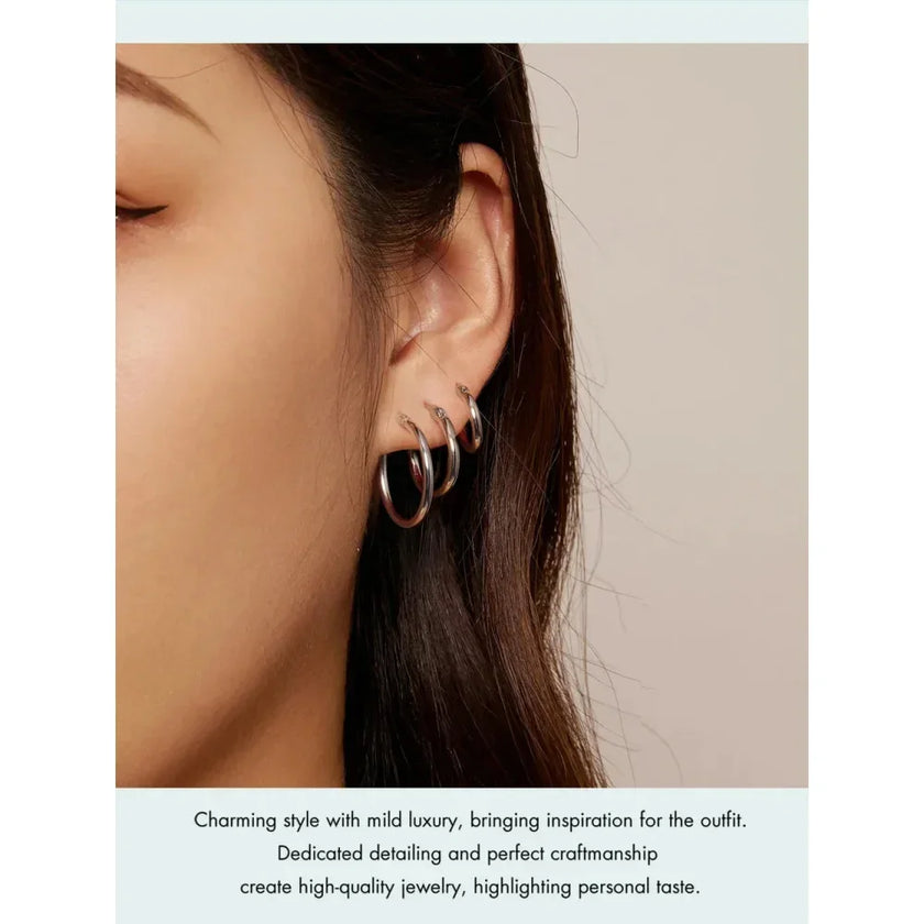 14K White Gold Plated 925 Sterling Silver Hoop Earrings | Hypoallergenic 24mm Hoops