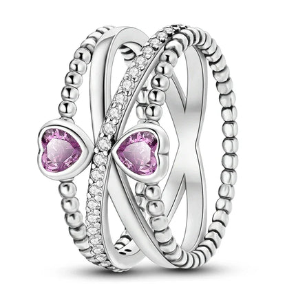 925 Sterling Silver Double Heart Infinity Ring