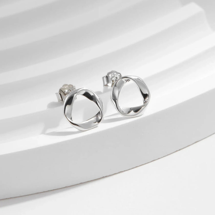 925 Sterling Silver Minimalist Wavy Stud Earrings - Women Fine Jewelry