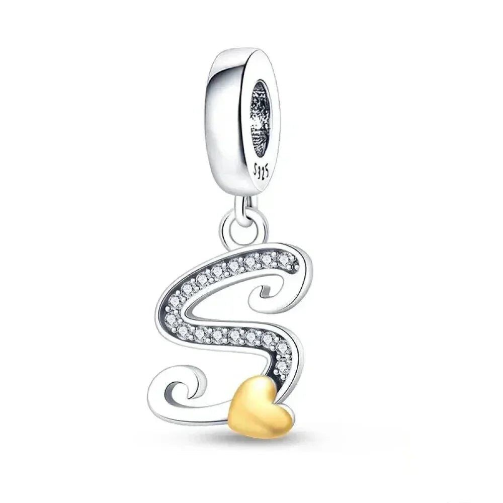 925 Sterling Silver Initial Charm with CZ Sparkle