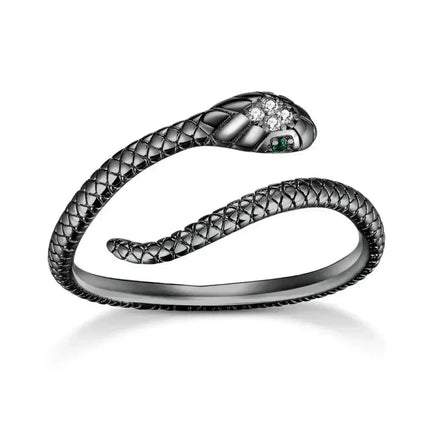 925 Sterling Silver Adjustable Snake Ring With Green Zircon - Fashion Jewelry In 4 Colors