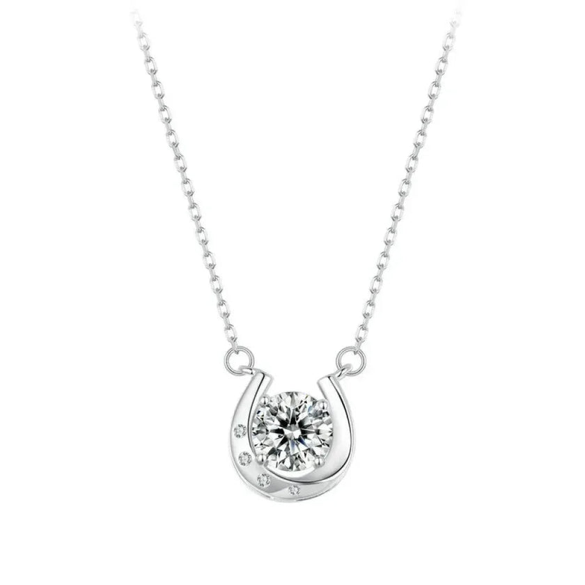 Lucky Charm - Sterling Silver Horseshoe Necklace With Sparkling Moissanite